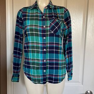 Forever 21 blue and green plaid button down shirt size small